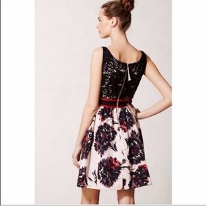 Peter Som Made in Kind Anthropologie black pink red fit and flare sequin dress